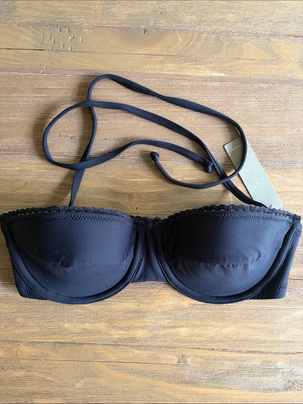 NWT J Crew Black Bandeau Bikini Top with Scalloped Trim 32C